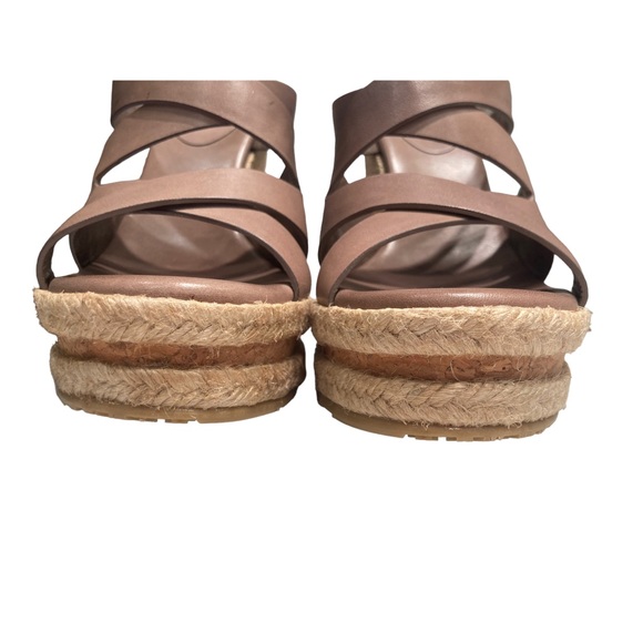 JIMMY CHOO | Brown Strappy Cork Leather & Raffia Wedge Sandals NIB Spain Sz 7.5 - Picture 5 of 15